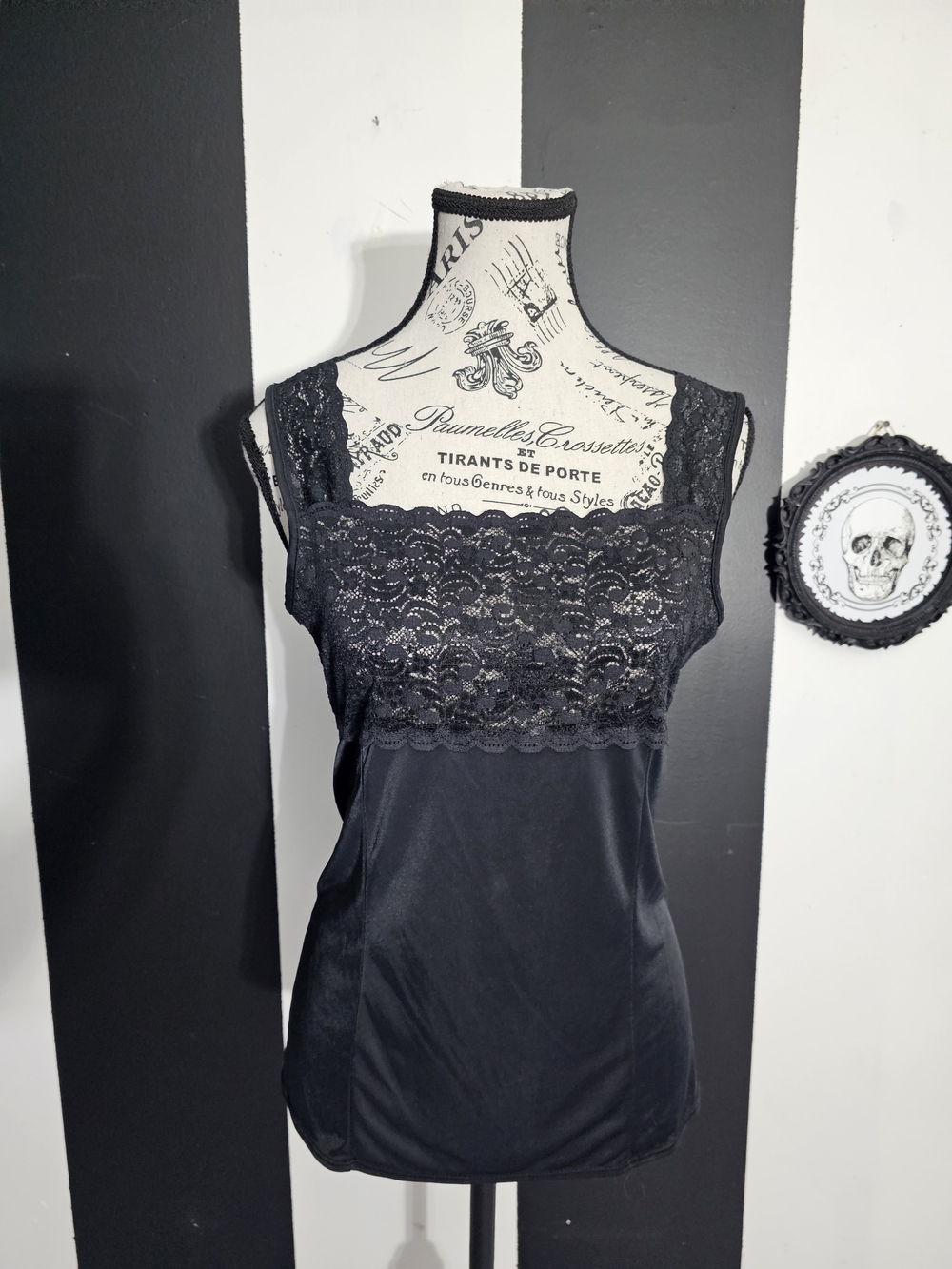 Vintage Black Lace-Trim Chemise Tank